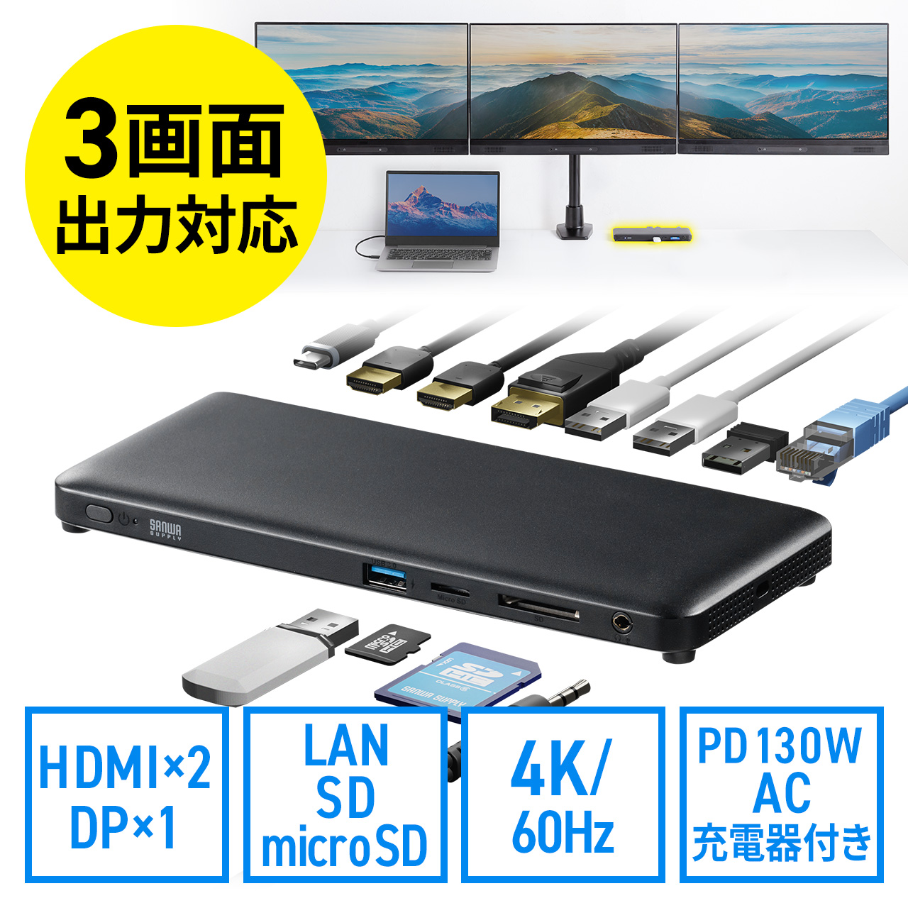 hbLOXe[V HDMI2 3ʏo͑Ή USB-Cڑ pACt ^ 4K/60HzΉ 400-VGA020